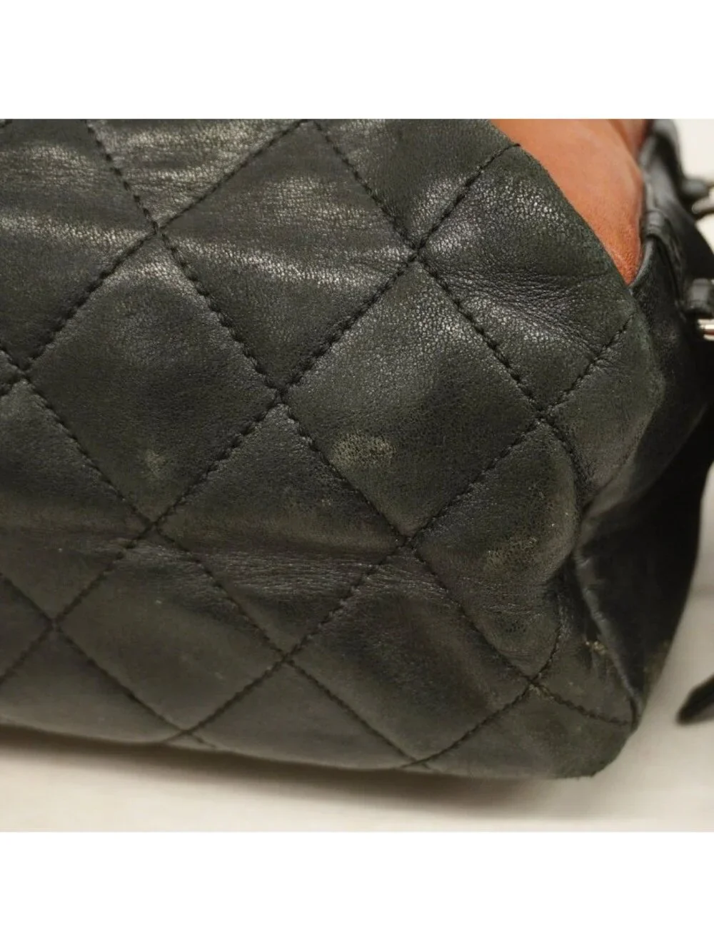 Chanel Handbag Quilted Leather Black Silver